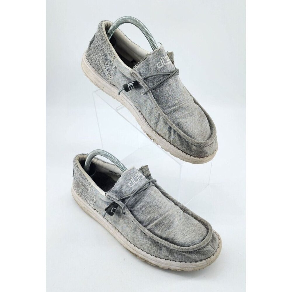 Hey Dude Mens Wally Funk Magnetite Gray Loafer Slip On Canvas‎ Shoes Size 11